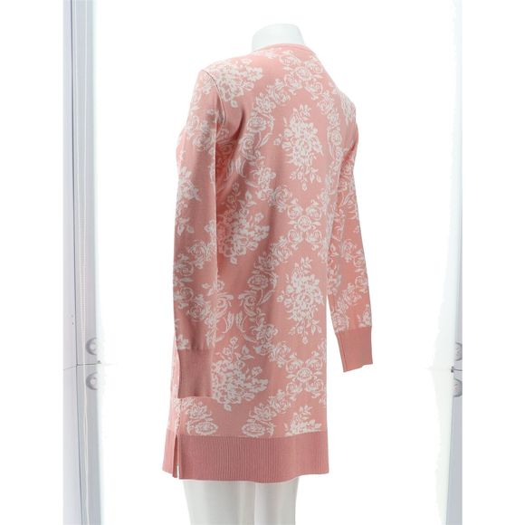 Nina Leonard Jacquard Open-Front Cardigan Pockets Blush Ivory 729837S - Picture 4 of 8